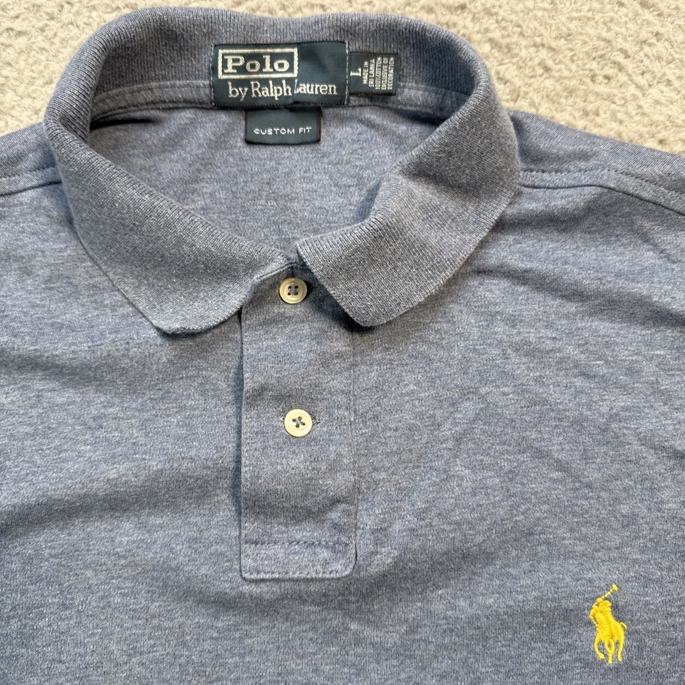 Ralph Lauren Polo Shirt Mens Large Blue Solid Pima Cotton Custom Fit S/S